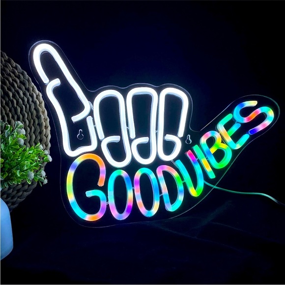 Neon Sign Good Vibes Rainbow Hippie Retro 90's Party Birthday Room Light Decor - Picture 8 of 8